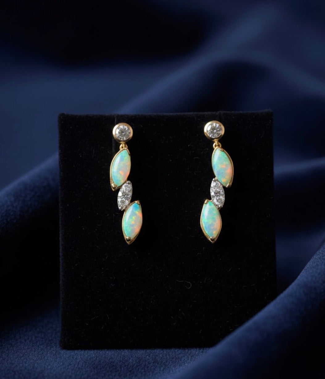 Opal and Diamond Earrings 18ct Gold