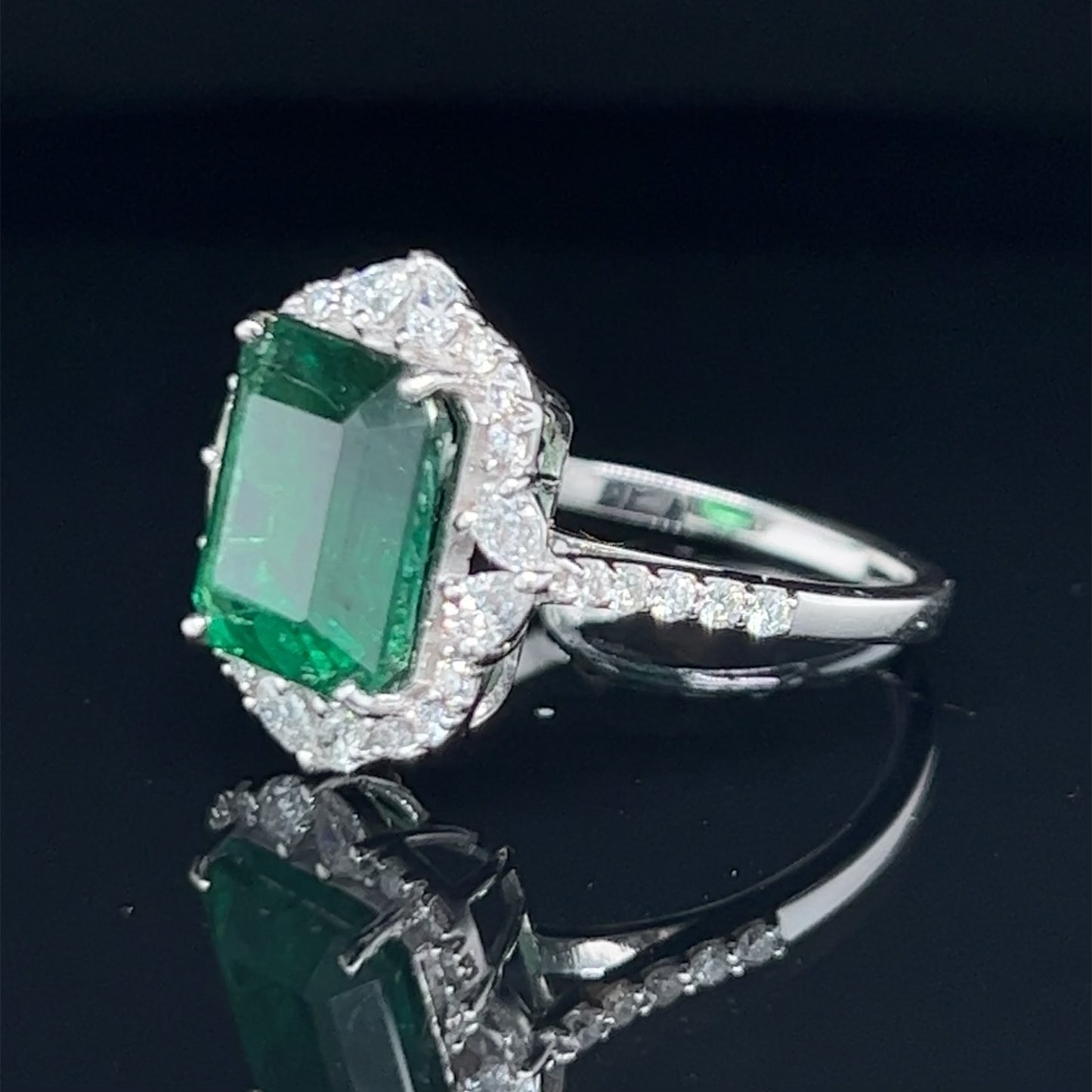 Emerald and Diamond 18k White Gold