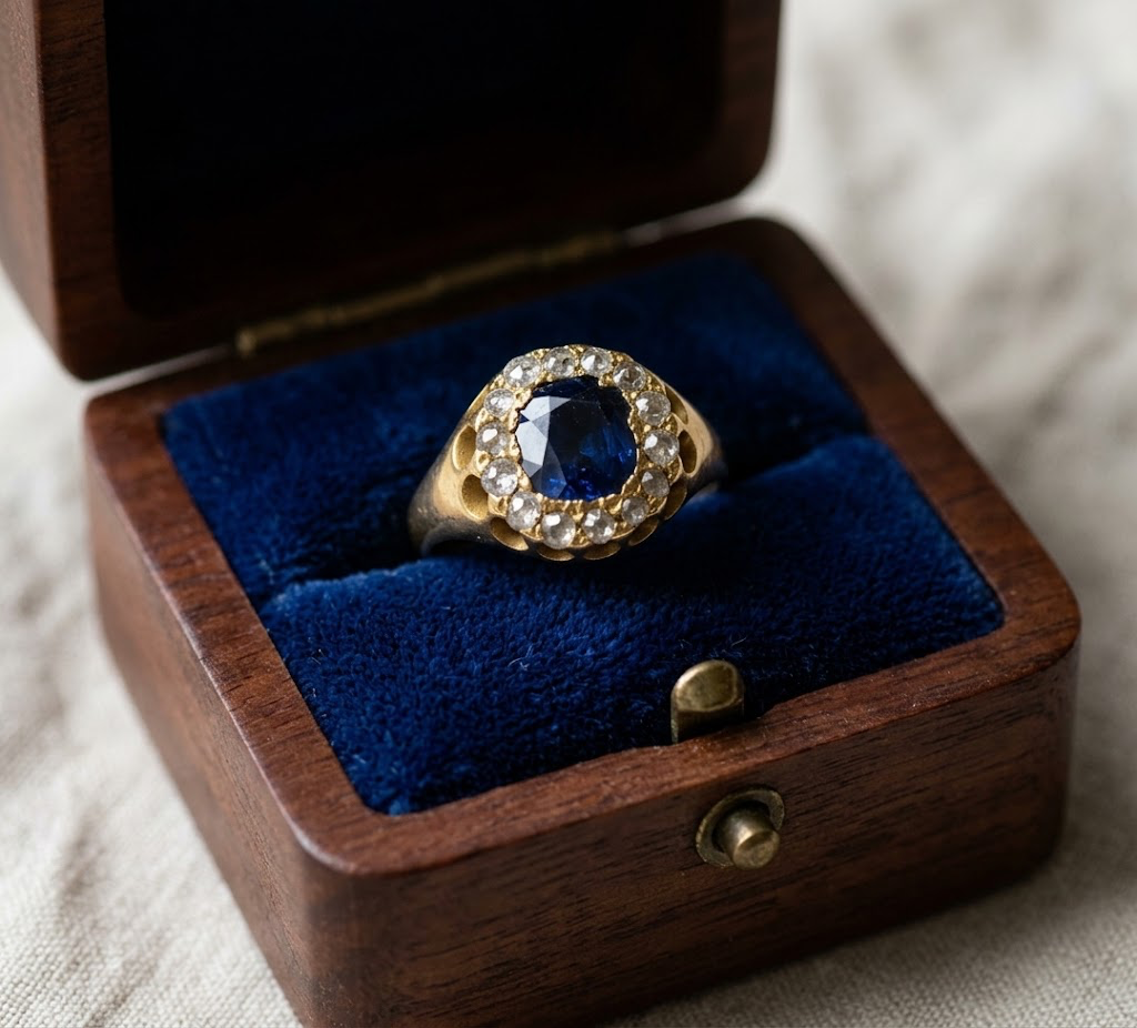 A Sapphire and Diamond Rose Gold Ring 18ct