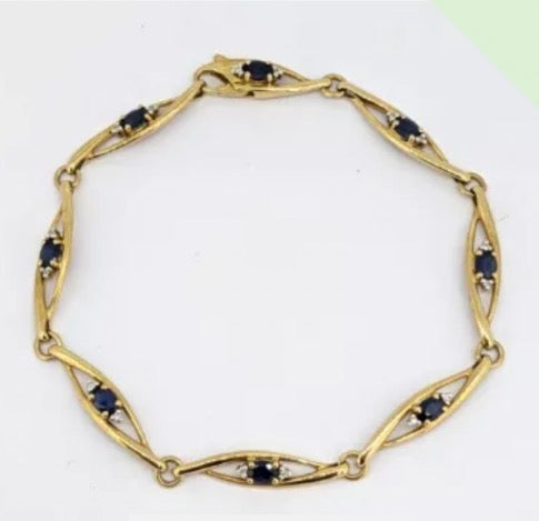 Sapphire and Diamond Vintage Bracelet 9ct Yellow Gold