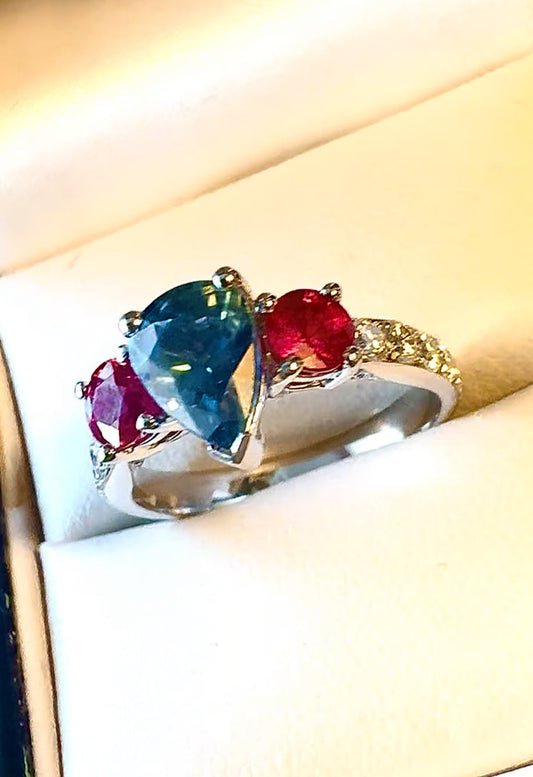 Sapphire Ruby & Diamond VVS Platinum Ring