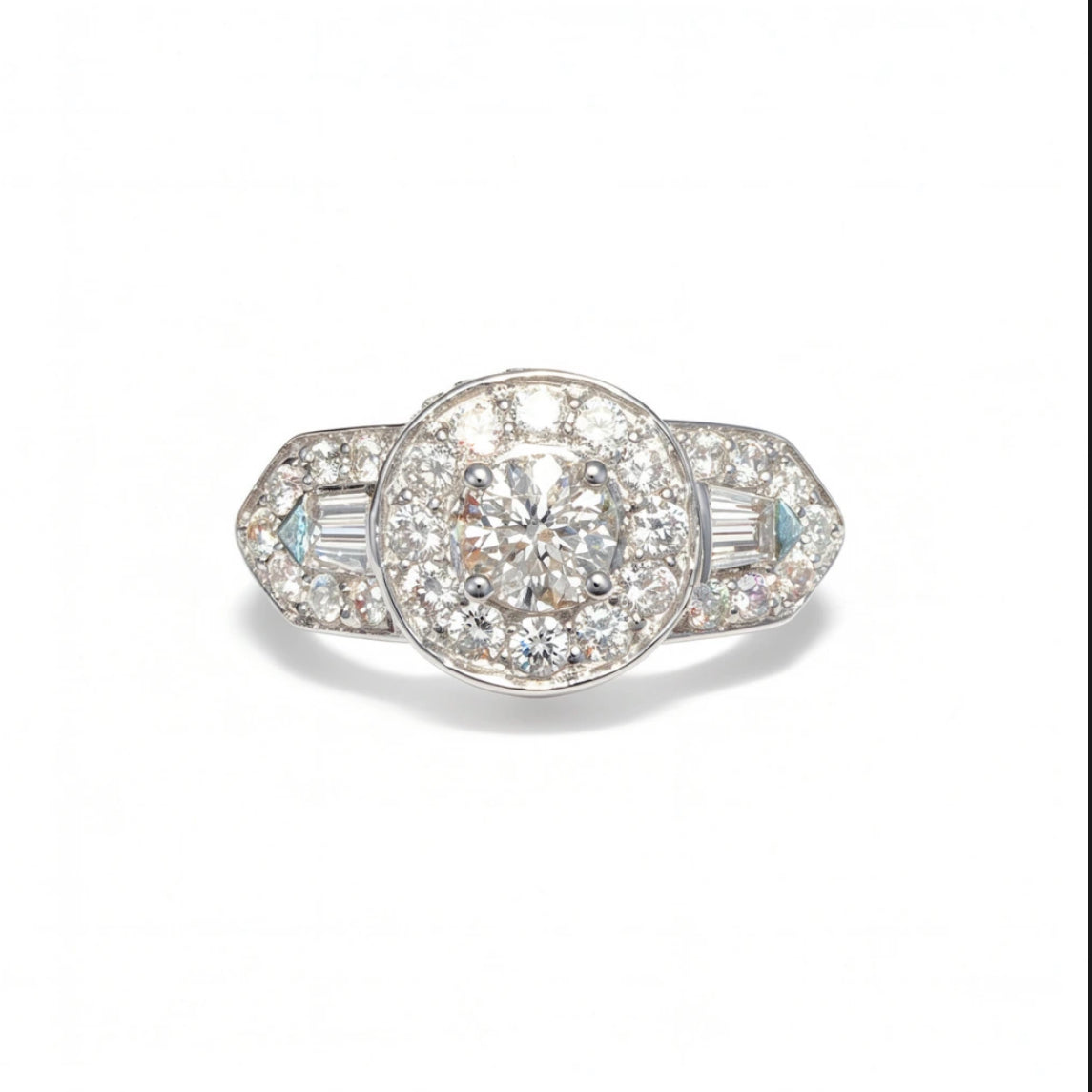 Diamond 14ct White Gold Art Deco Style Cluster Ring