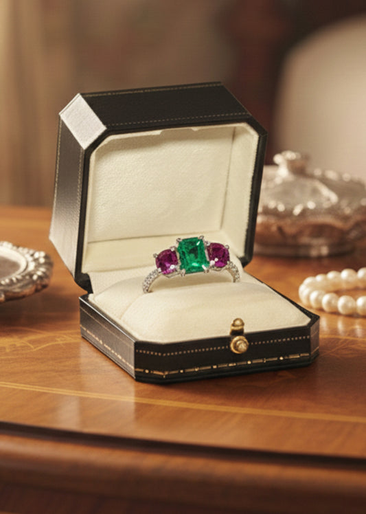 Emerald and Ruby Platinum Ring