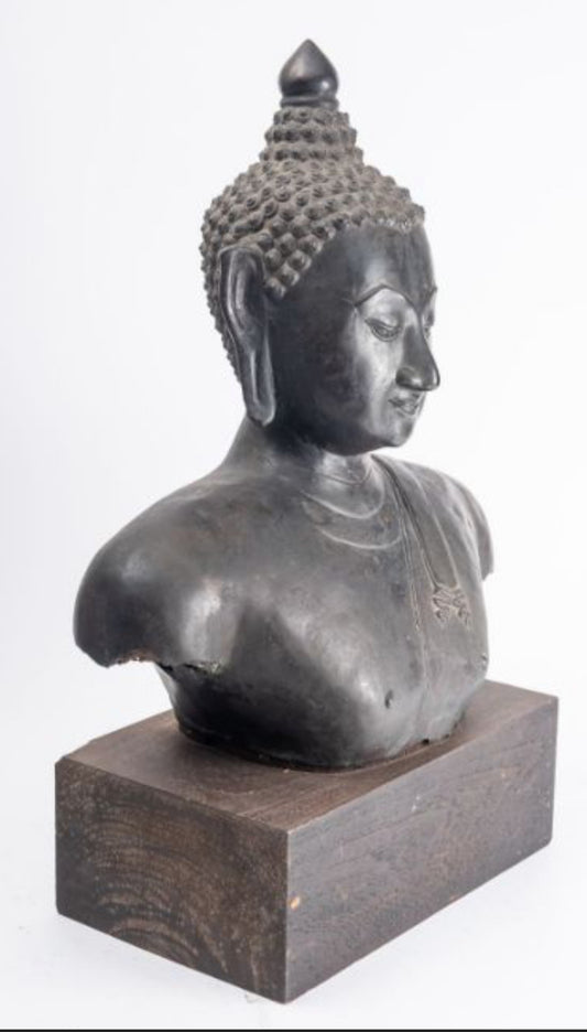 Bronze Buddha On Wood Plinth