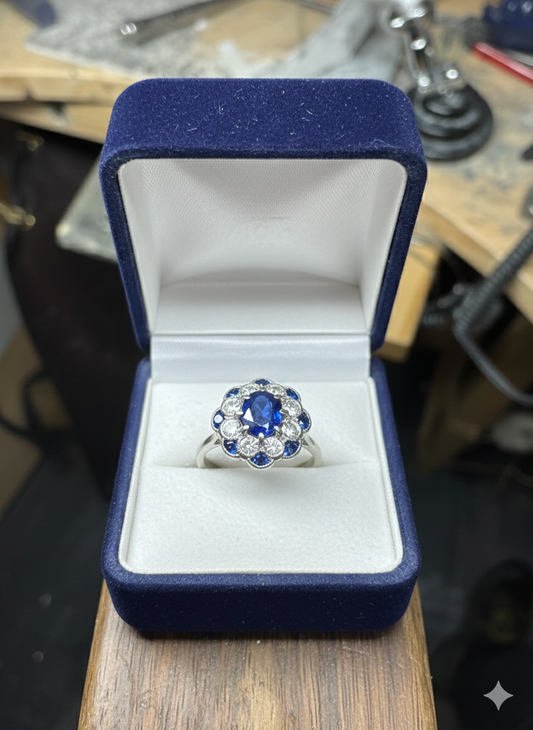 Sapphire and Diamond 18k White Gold Ring