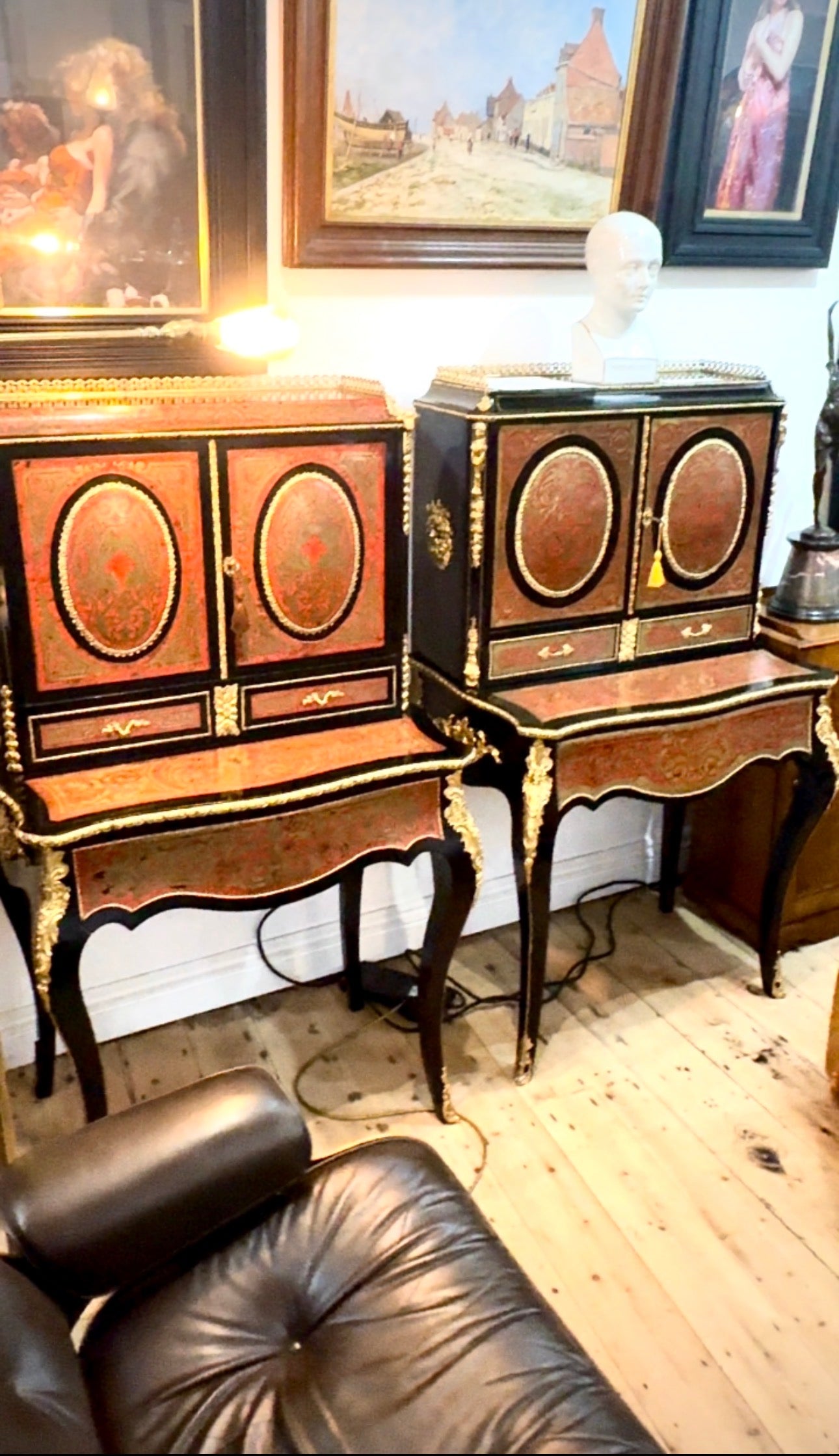 French Ebonised Boulle Bonheur -Du-Jours.