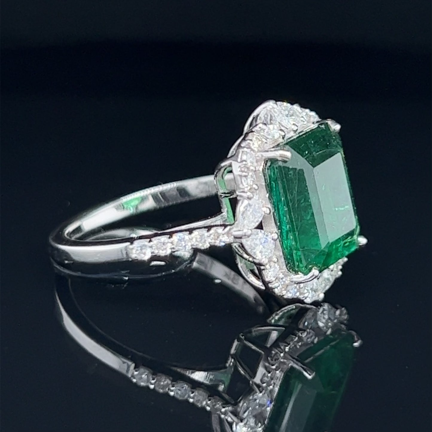 Emerald and Diamond 18k White Gold