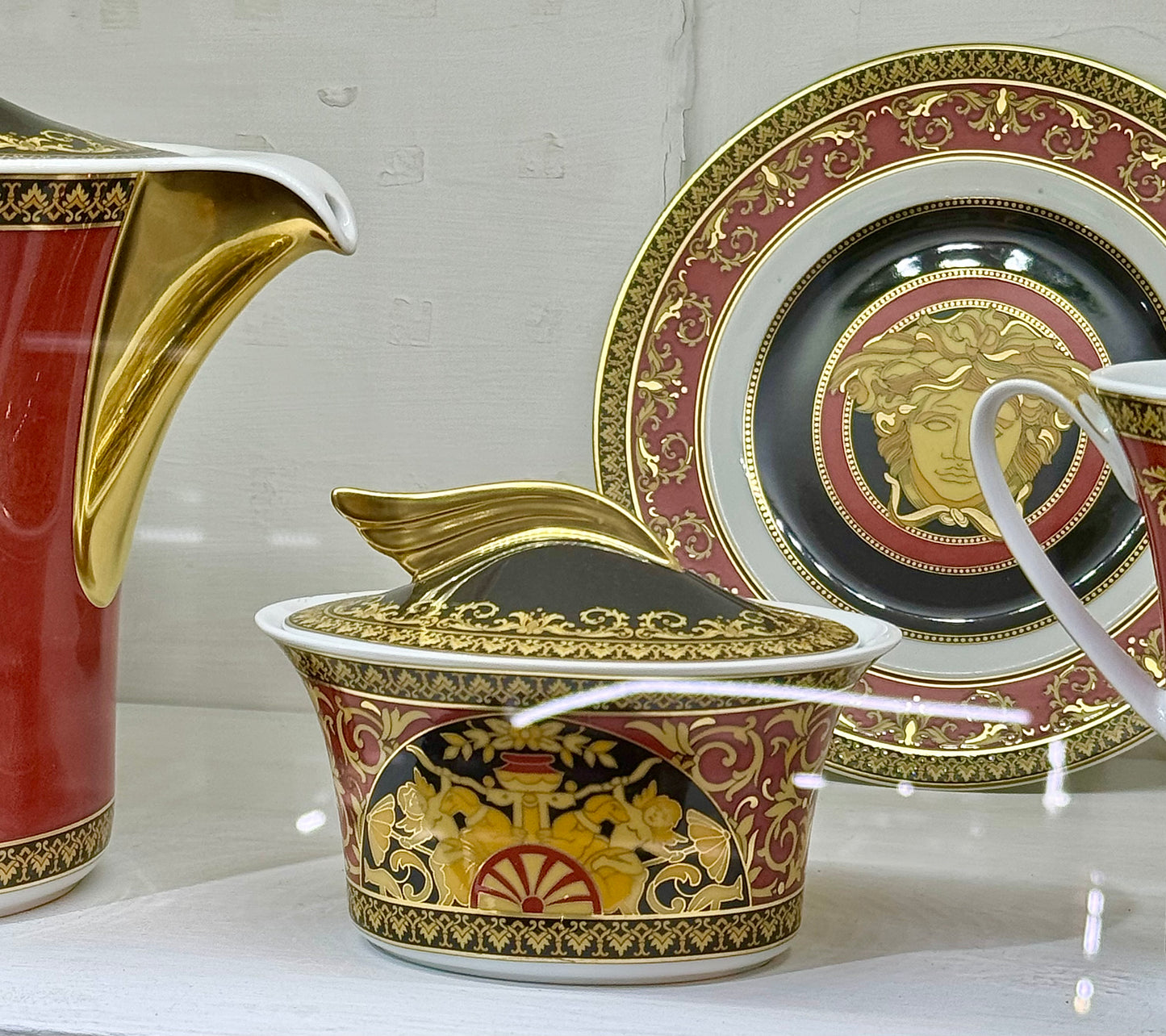 Versace Medusa Teapot Gold Leaf Porcelain Set