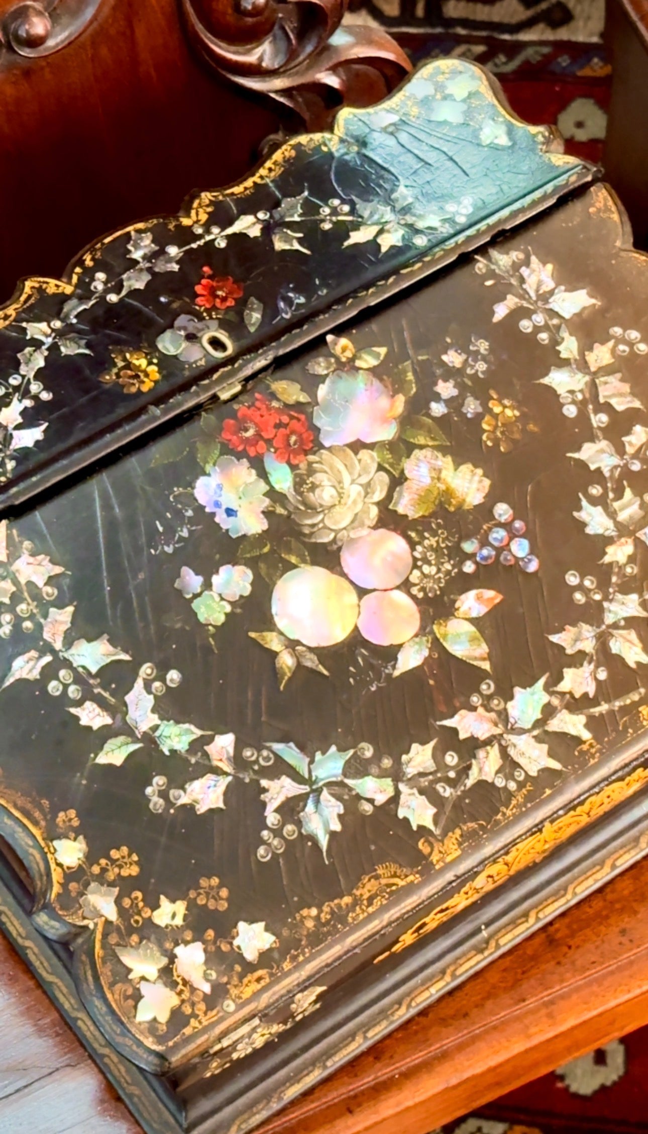 Chinese Lacquered Writers Slope and Pen Rack