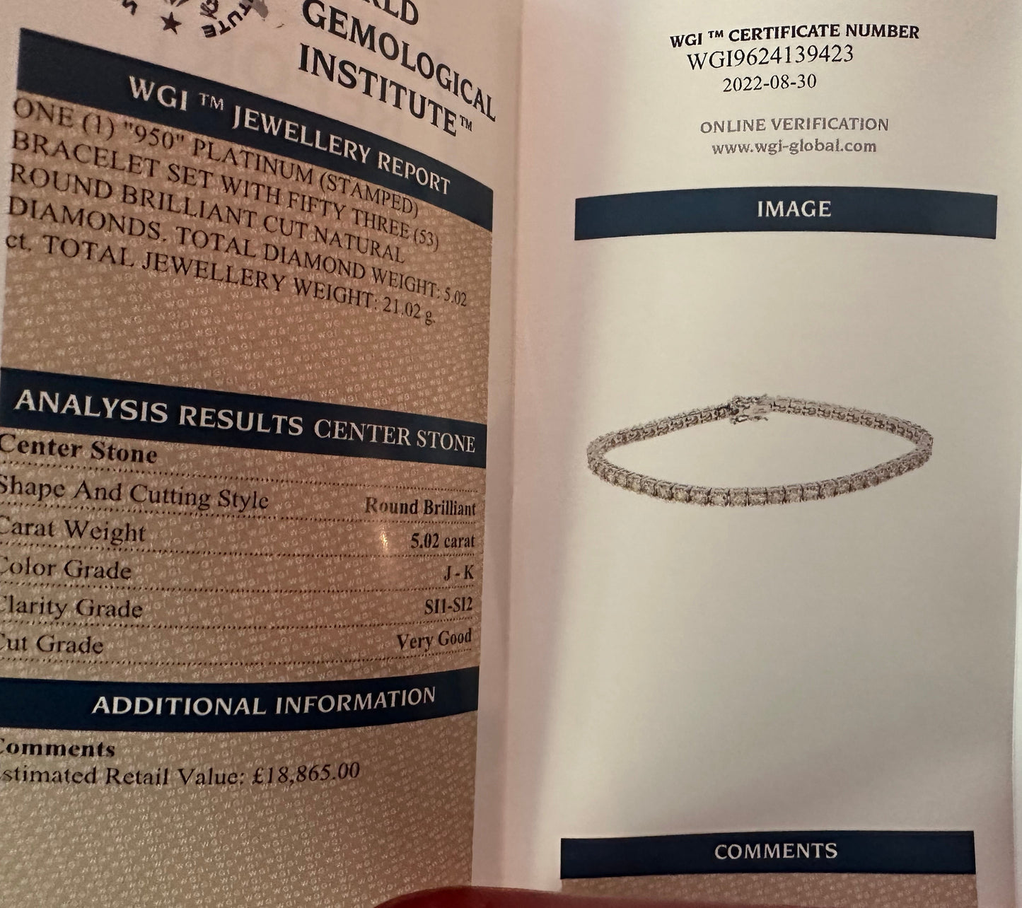 Platinum Diamond bracelet 5.02ct