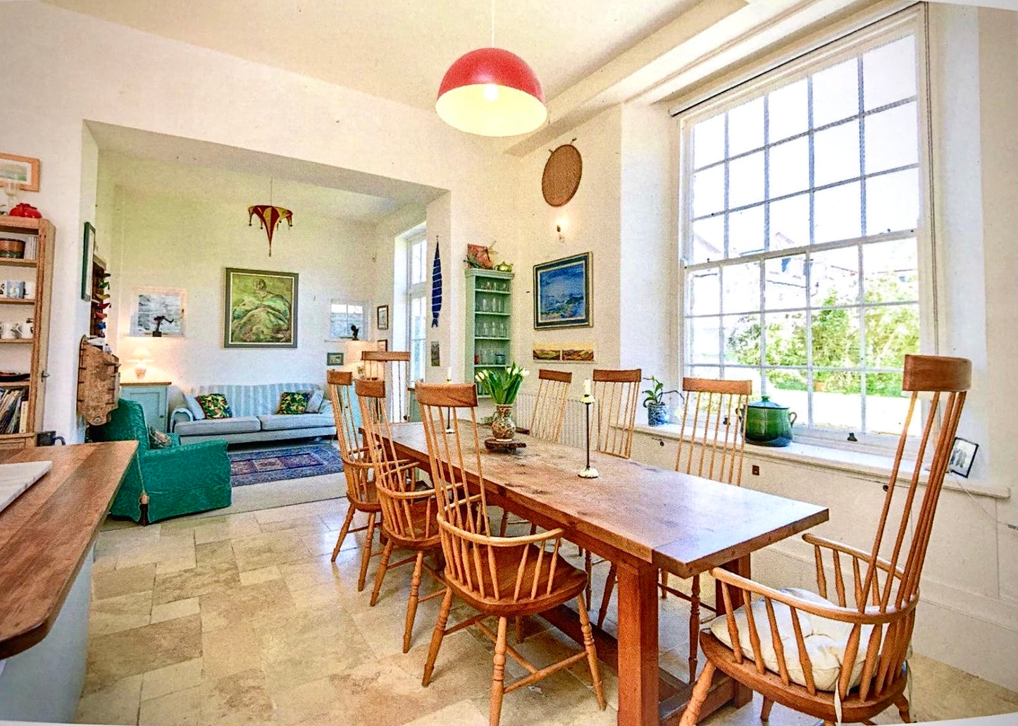 Spindle chairs x 10 and Long Table