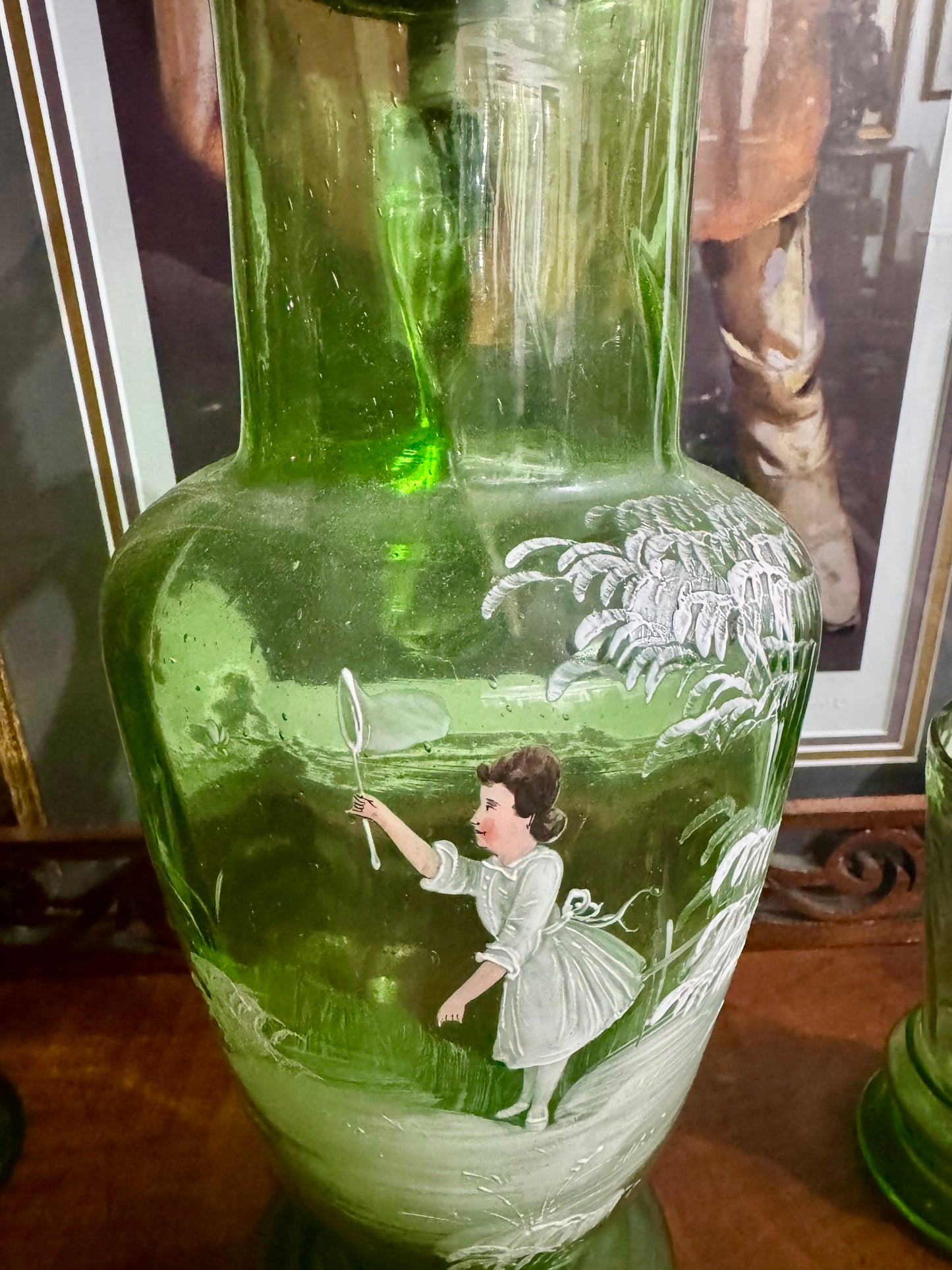 Pitcher and Six Glasses Mary Gregory 1900 Circa