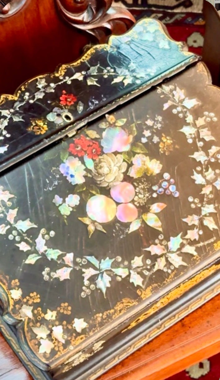 Chinese Lacquered Writers Slope and Pen Rack