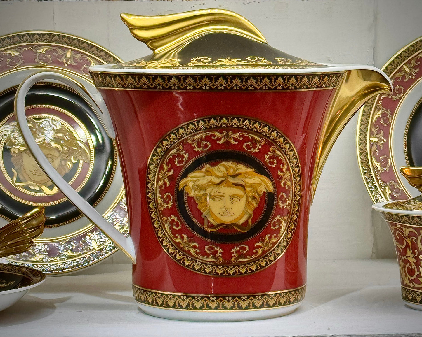 Versace Medusa Teapot Gold Leaf Porcelain Set