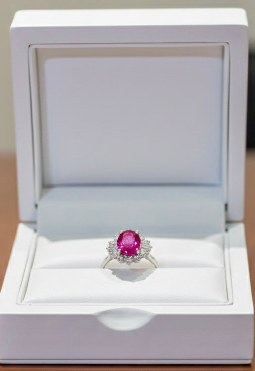 Ruby and Diamond Oval    Ruby 1.94ct. Diamonds 0.88ct Certificate and Provenance