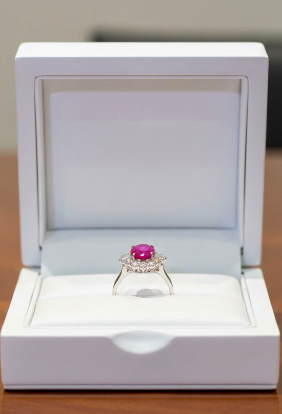 Ruby and Diamond Oval    Ruby 1.94ct. Diamonds 0.88ct Certificate and Provenance