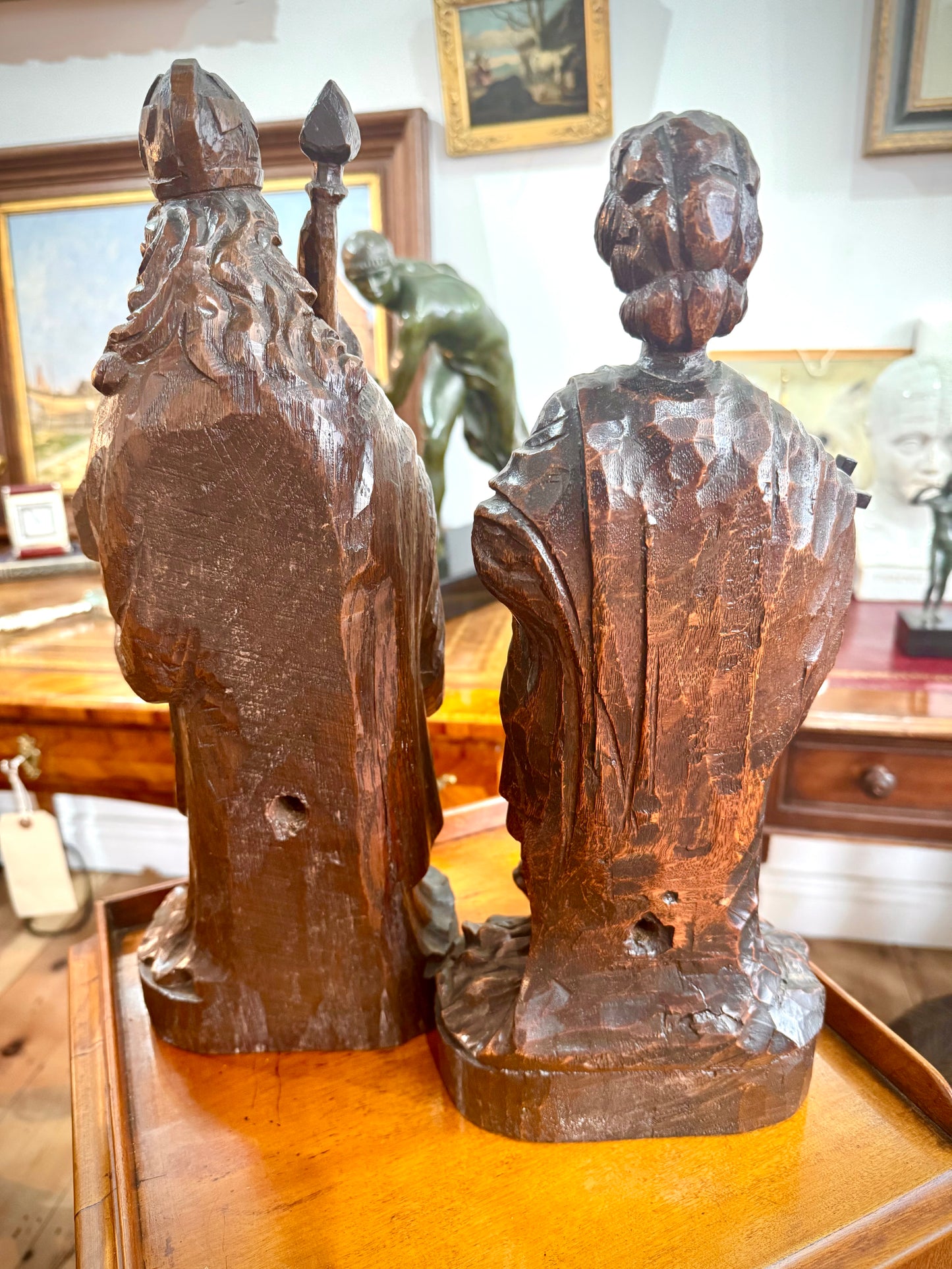 Pair Oak Carved Saints c1800’s