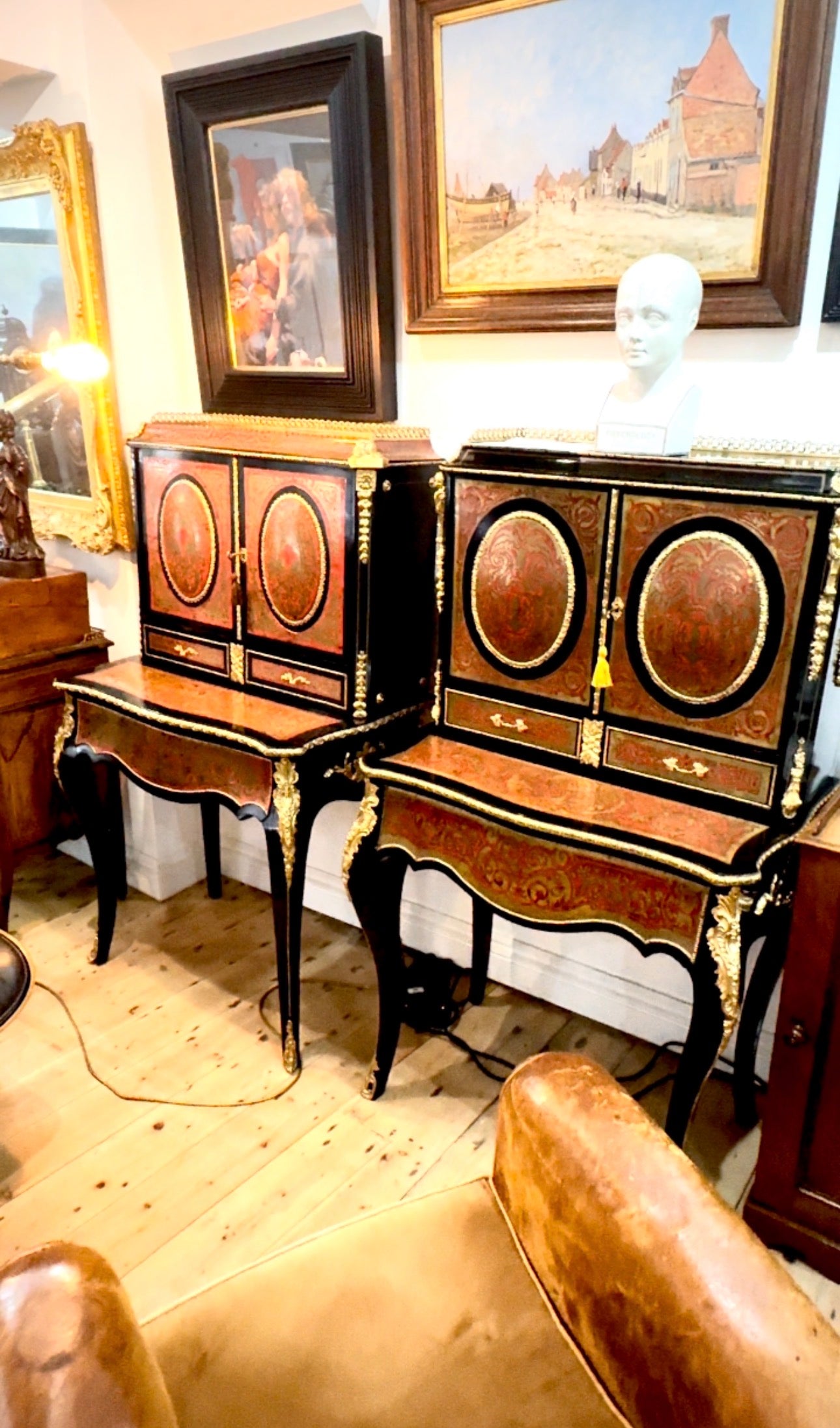 French Ebonised Boulle Bonheur -Du-Jours.