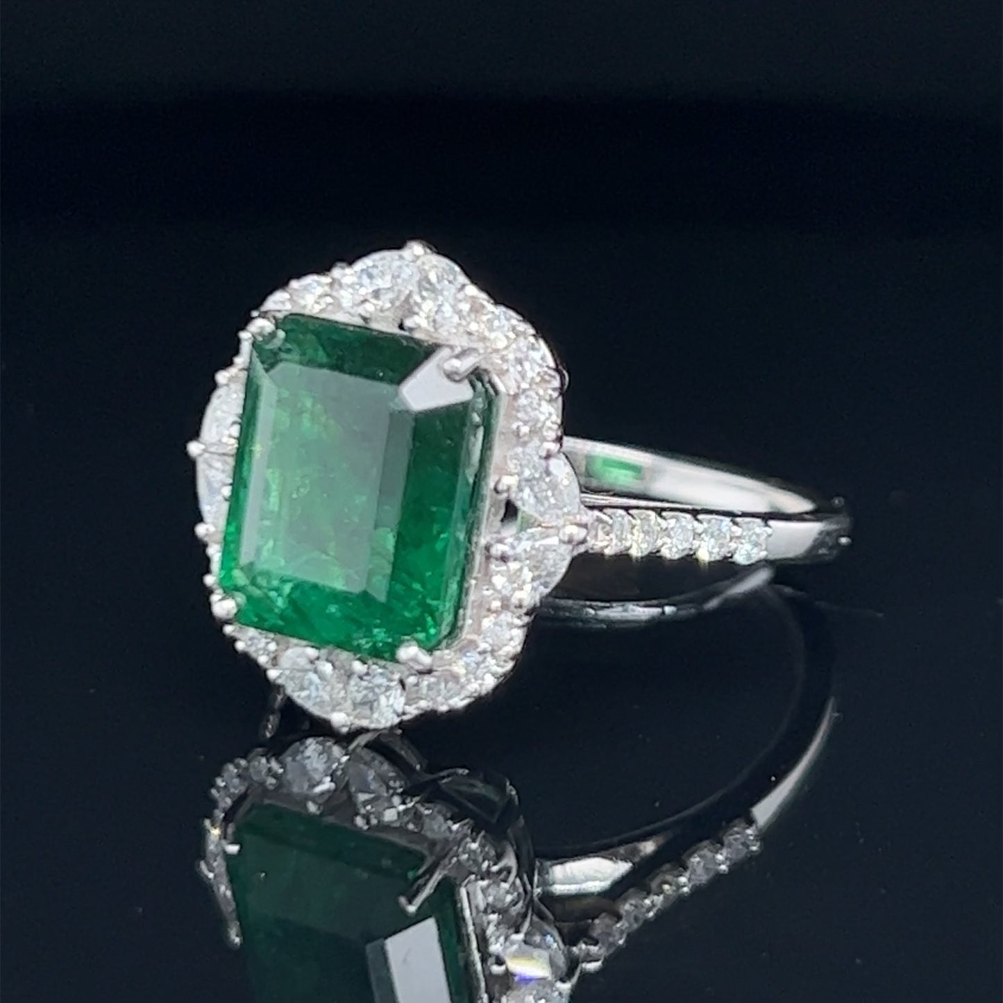 Emerald and Diamond 18k White Gold
