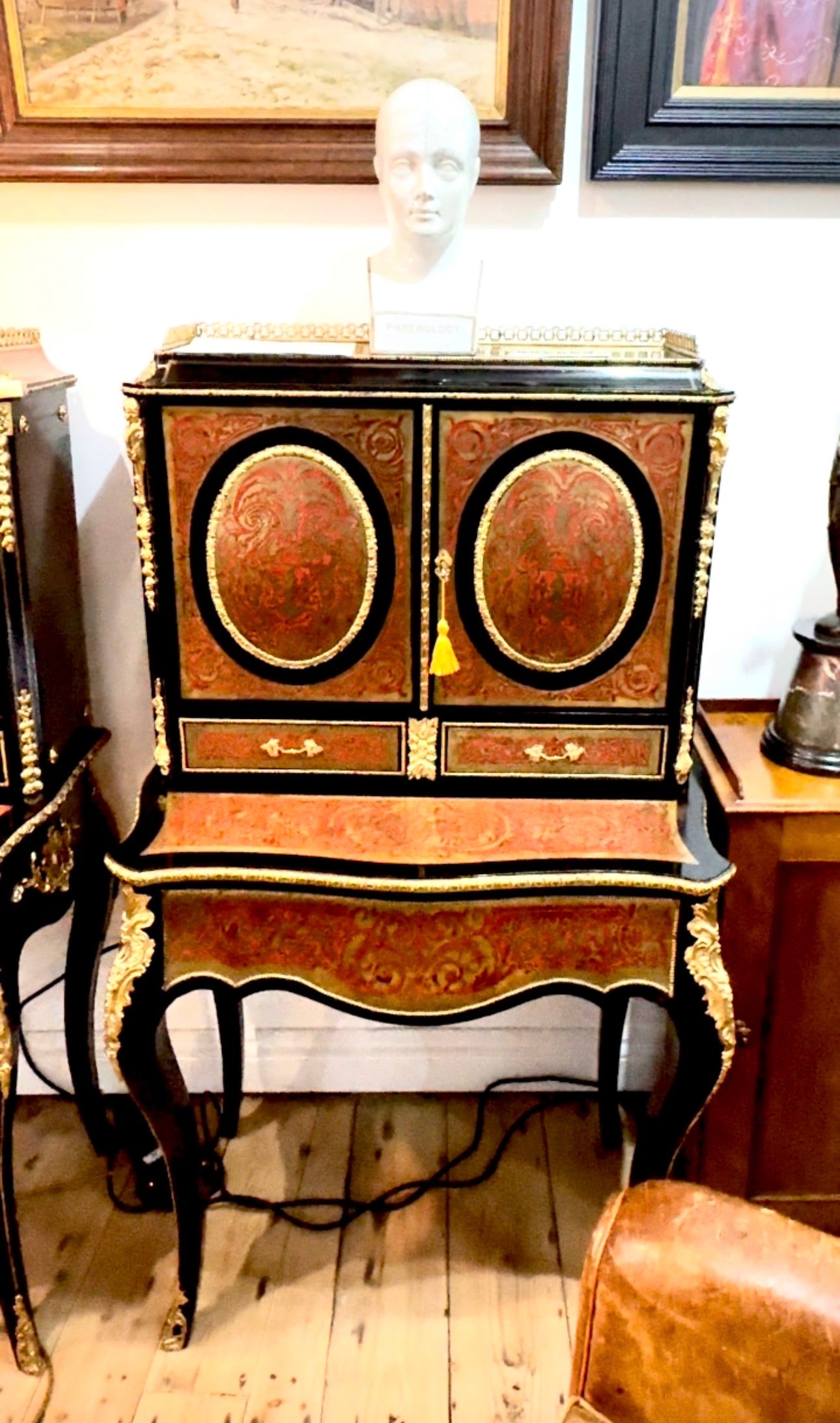 French Ebonised Boulle Bonheur -Du-Jours.
