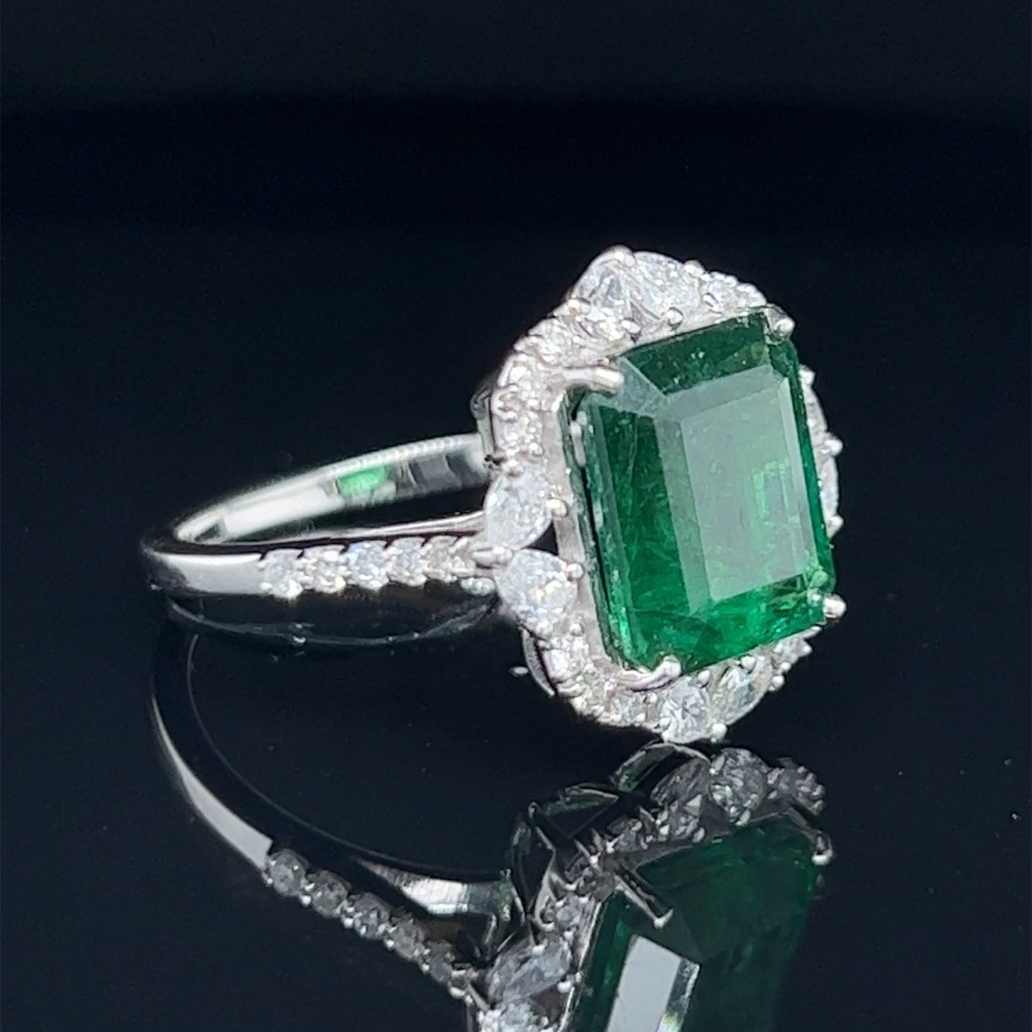 Emerald and Diamond 18k White Gold