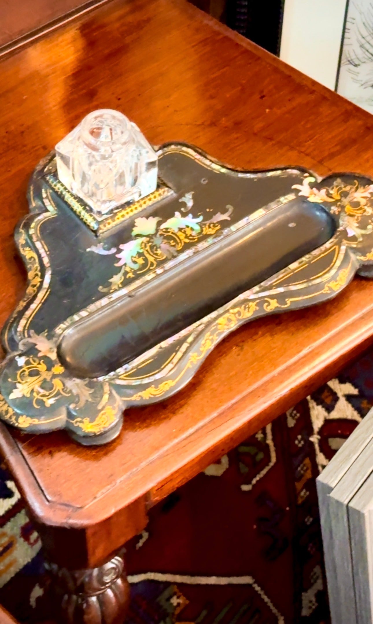 Chinese Lacquered Writers Slope and Pen Rack