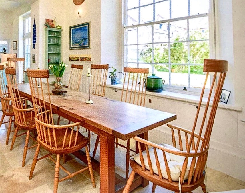 Spindle chairs x 10 and Long Table