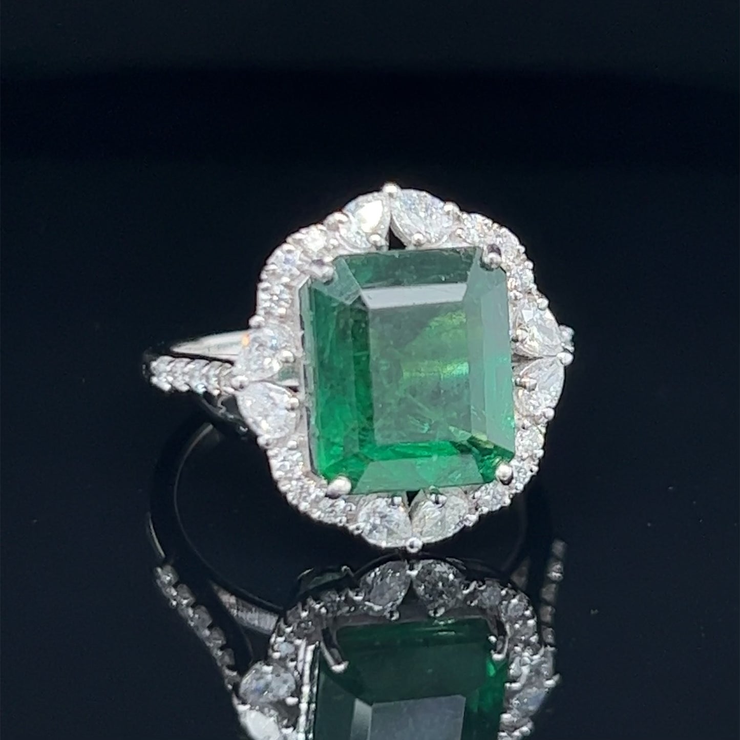 Emerald and Diamond 18k White Gold