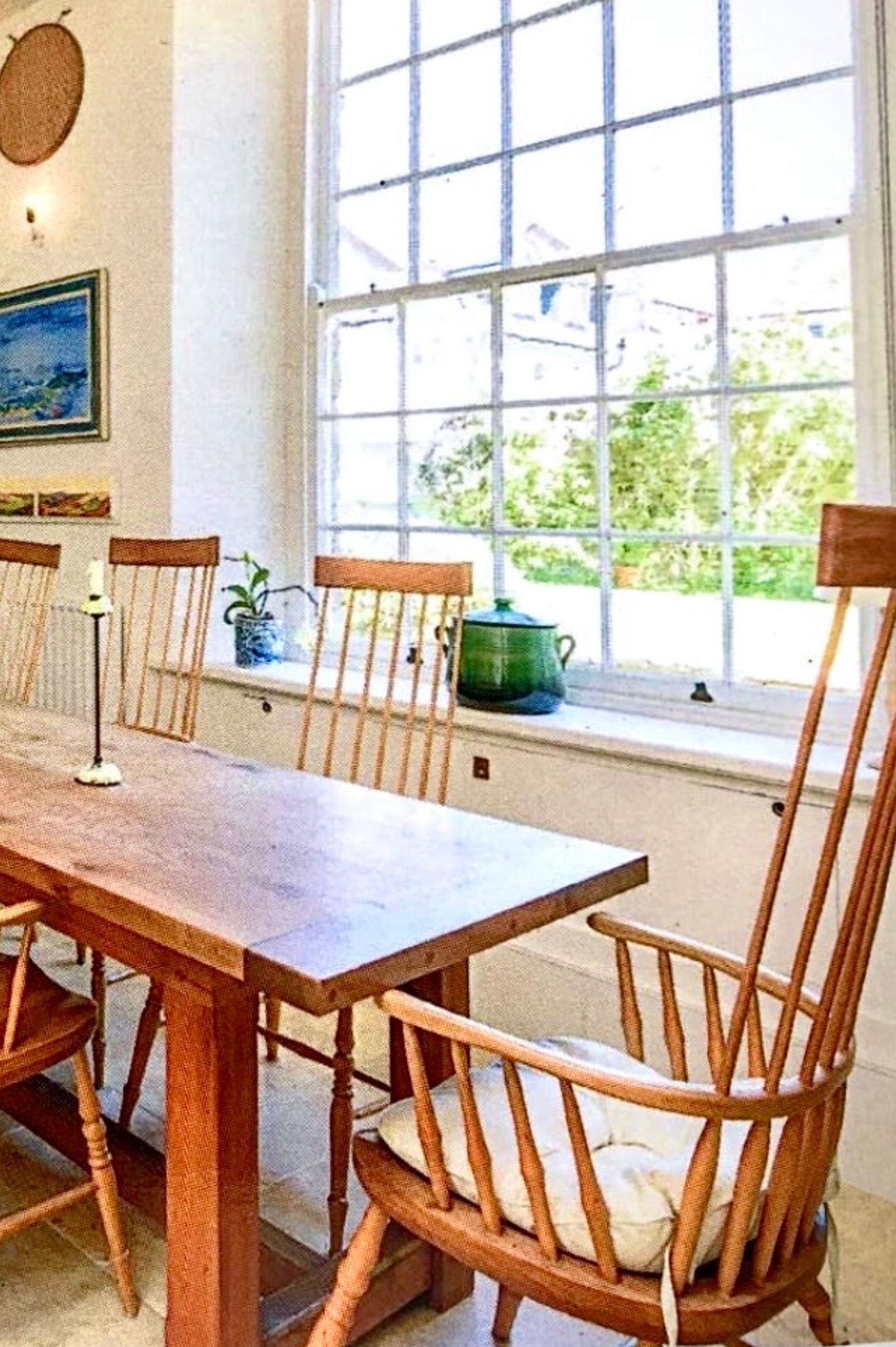 Spindle chairs x 10 and Long Table