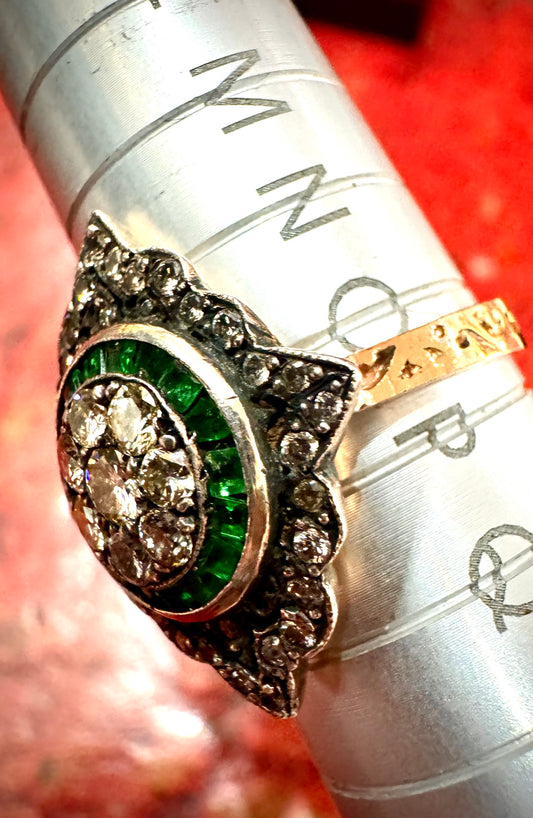 Emeralds and Diamond Ring 18ct tested