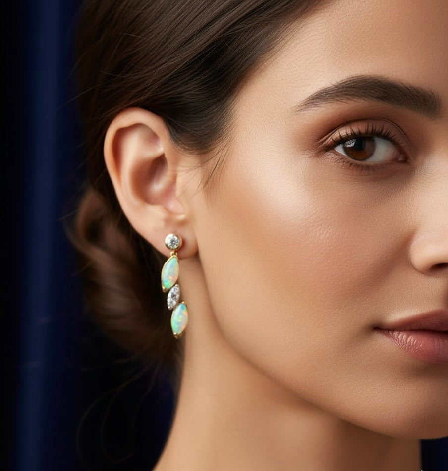 Opal and Diamond Earrings 18ct Gold