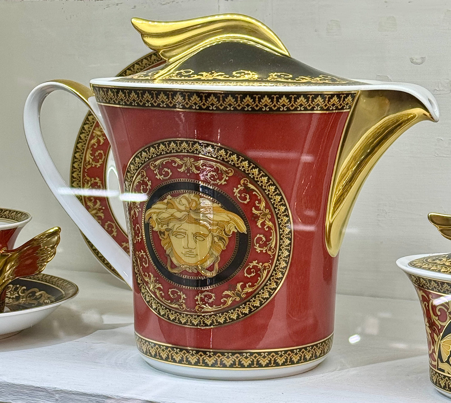 Versace Medusa Teapot Gold Leaf Porcelain Set