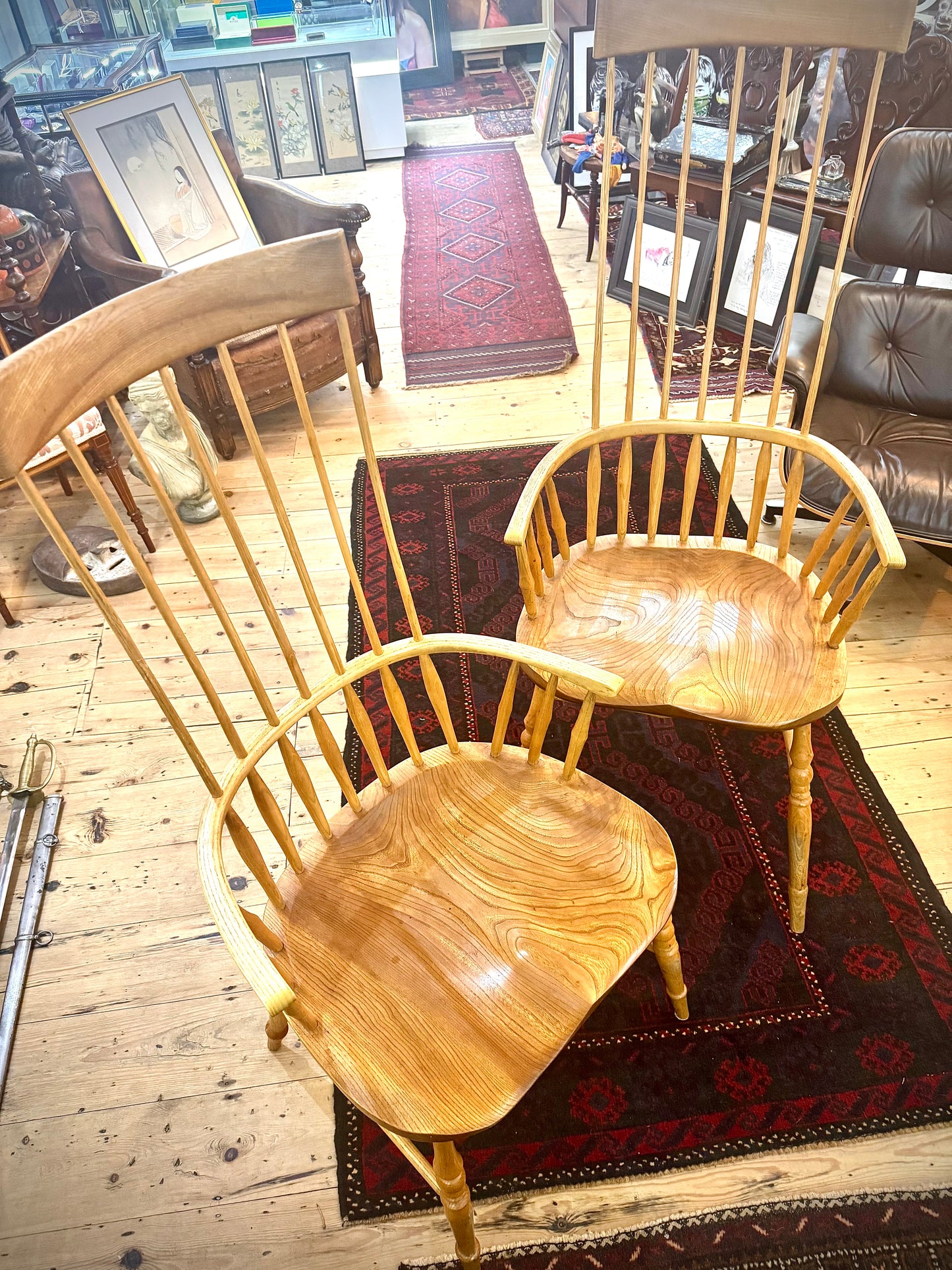 Spindle chairs x 10 and Long Table