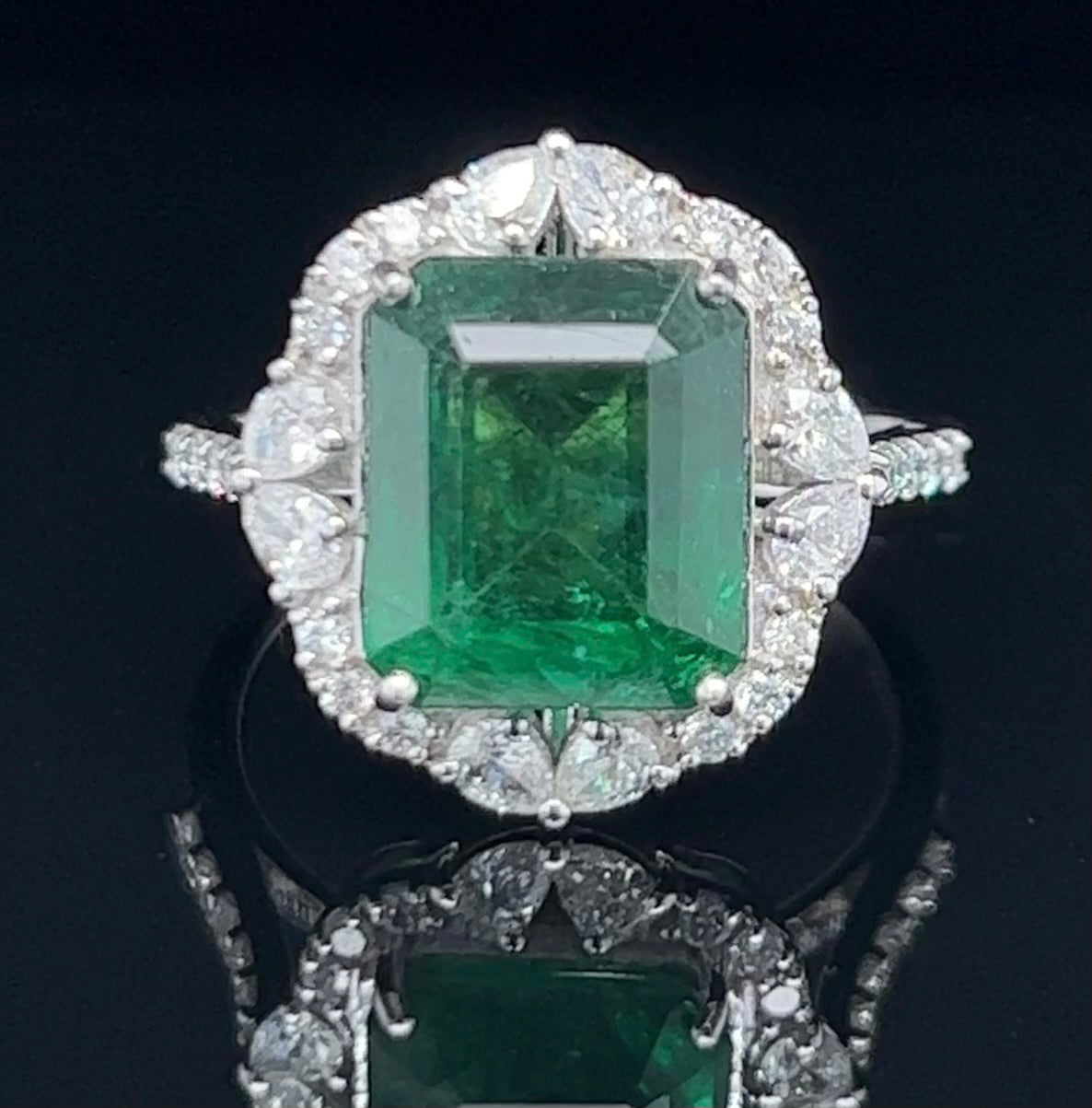 Emerald and Diamond 18k White Gold