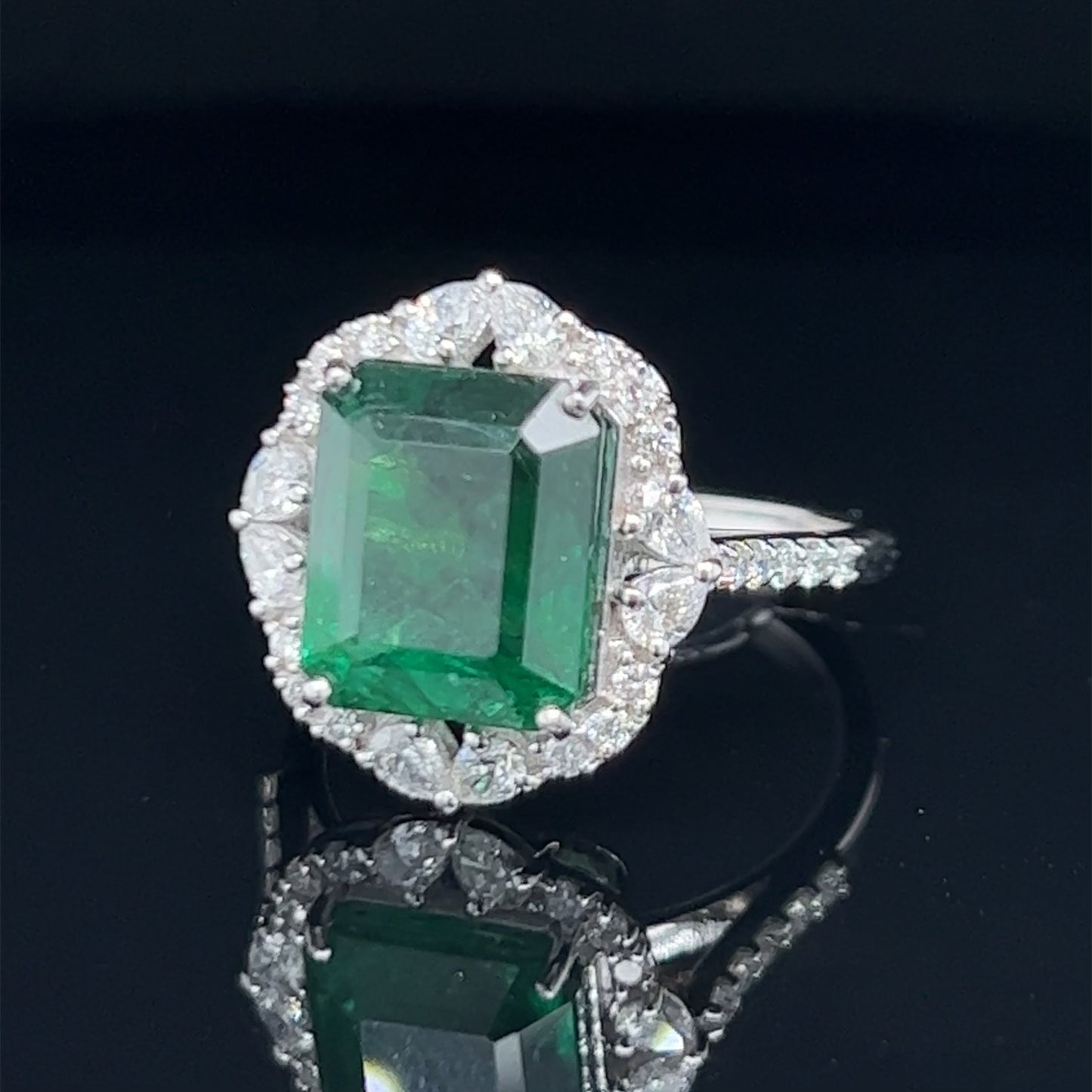 Emerald and Diamond 18k White Gold