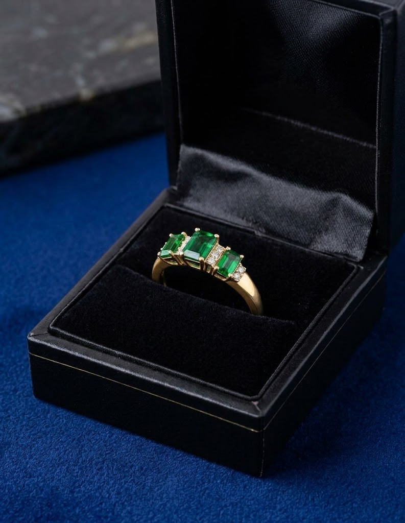 Chrome Diopside stones and diamonds 9ct Yellow Gold
