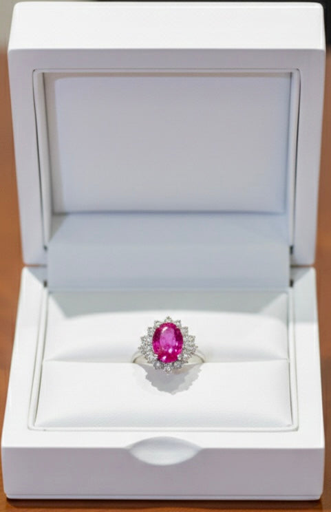 Ruby and Diamond Oval    Ruby 1.94ct. Diamonds 0.88ct Certificate and Provenance