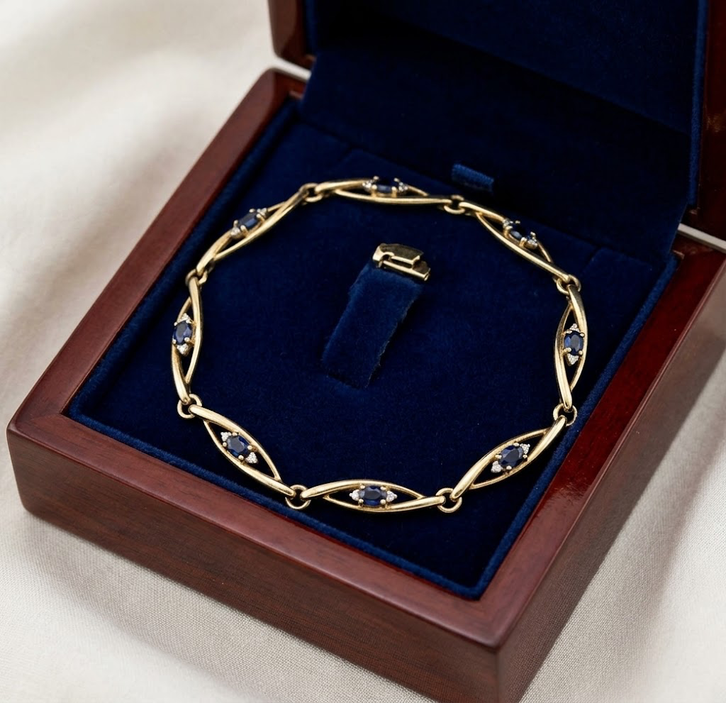 Sapphire and Diamond Vintage Bracelet 9ct Yellow Gold