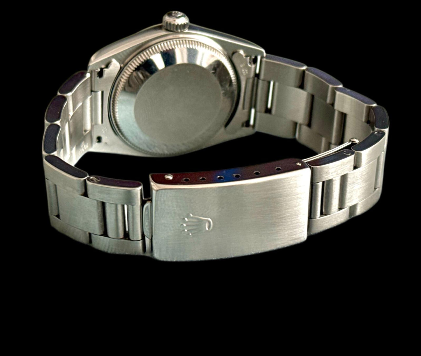 Ladies Rolex Oyster Perpetual Blue Facd and Diamond Bezel 31mm