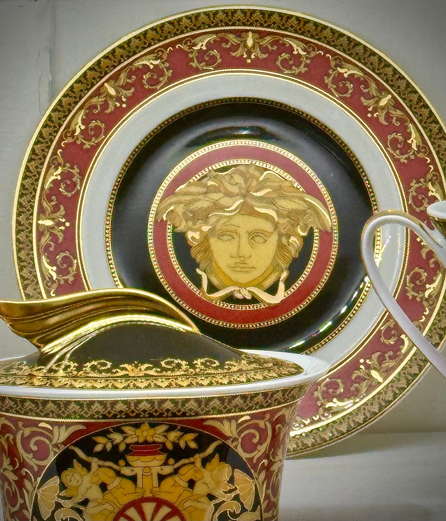 Versace Medusa Teapot Gold Leaf Porcelain Set