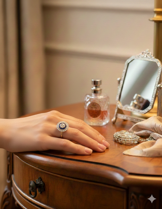 Sapphire and Diamond Art Deco Target Ring 18k