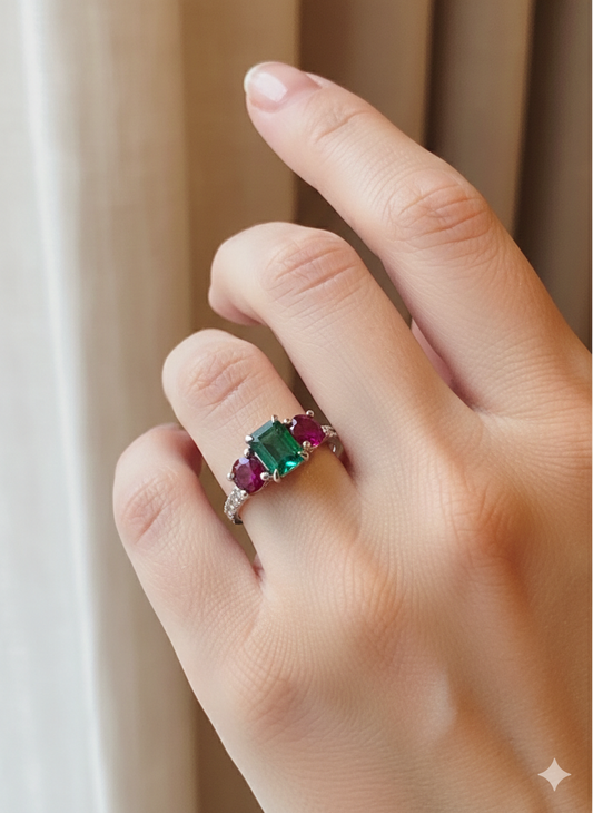 Emerald and Ruby Platinum Ring