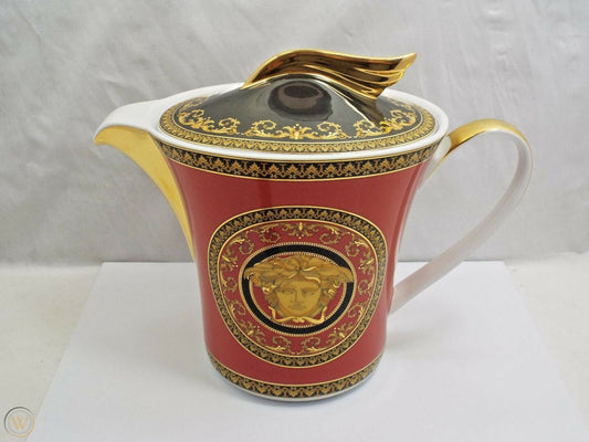 Versace Medusa Teapot Gold Leaf Porcelain Set