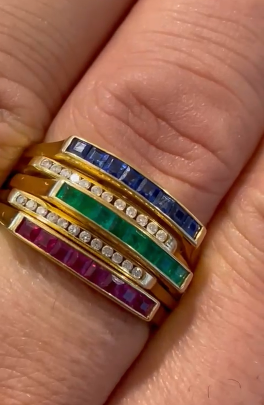 Mixed Ring 18ct Rubies, Sapphires and Emeralds