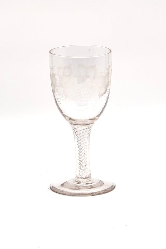 Victorian Engraved Wine Glass with Twisted Stem Neck