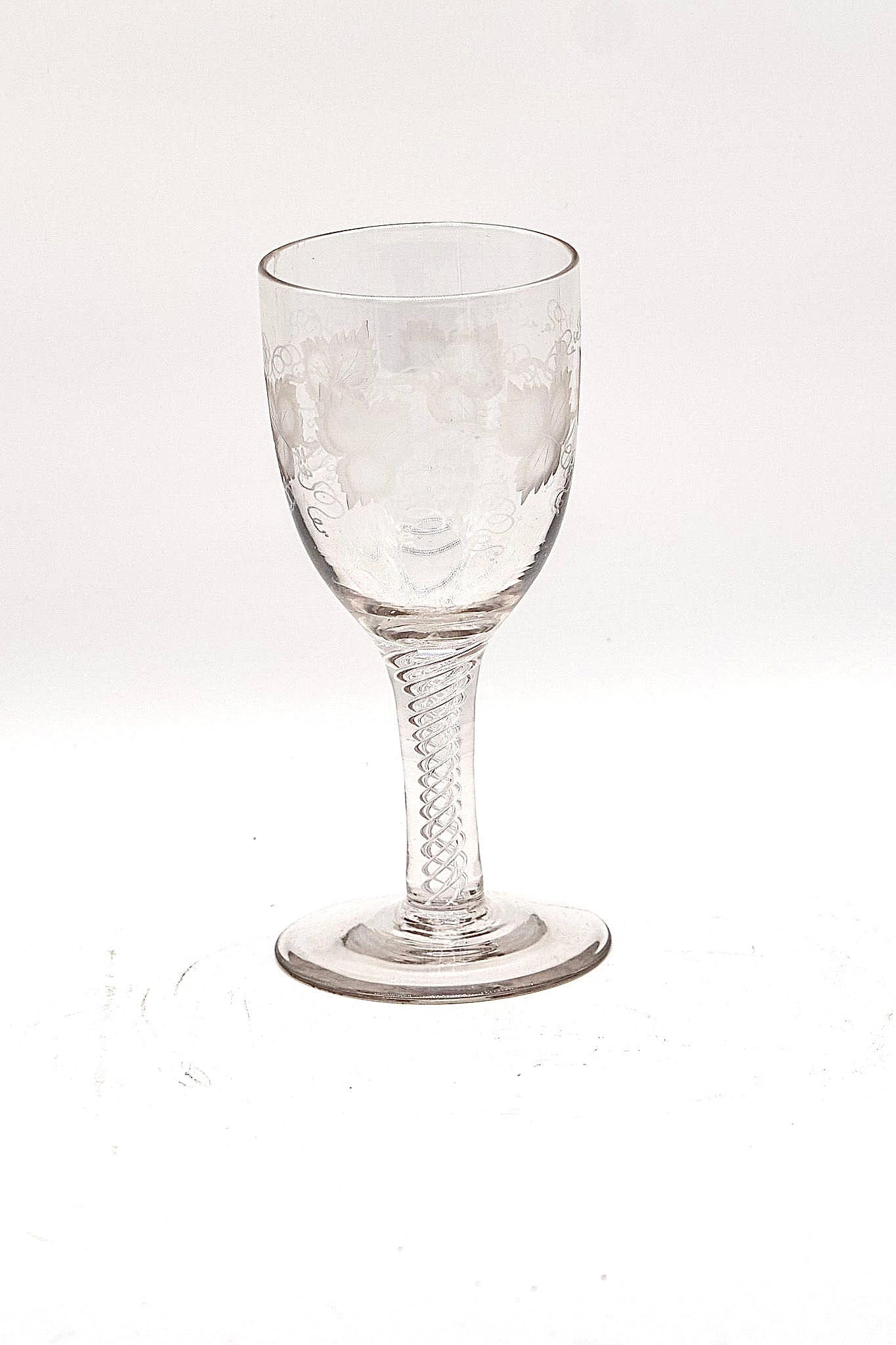 Victorian Engraved Wine Glass with Twisted Stem Neck
