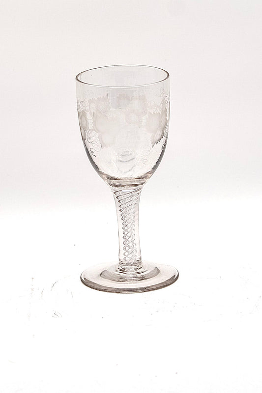 Victorian Engraved Wine Glass with Twisted Stem Neck