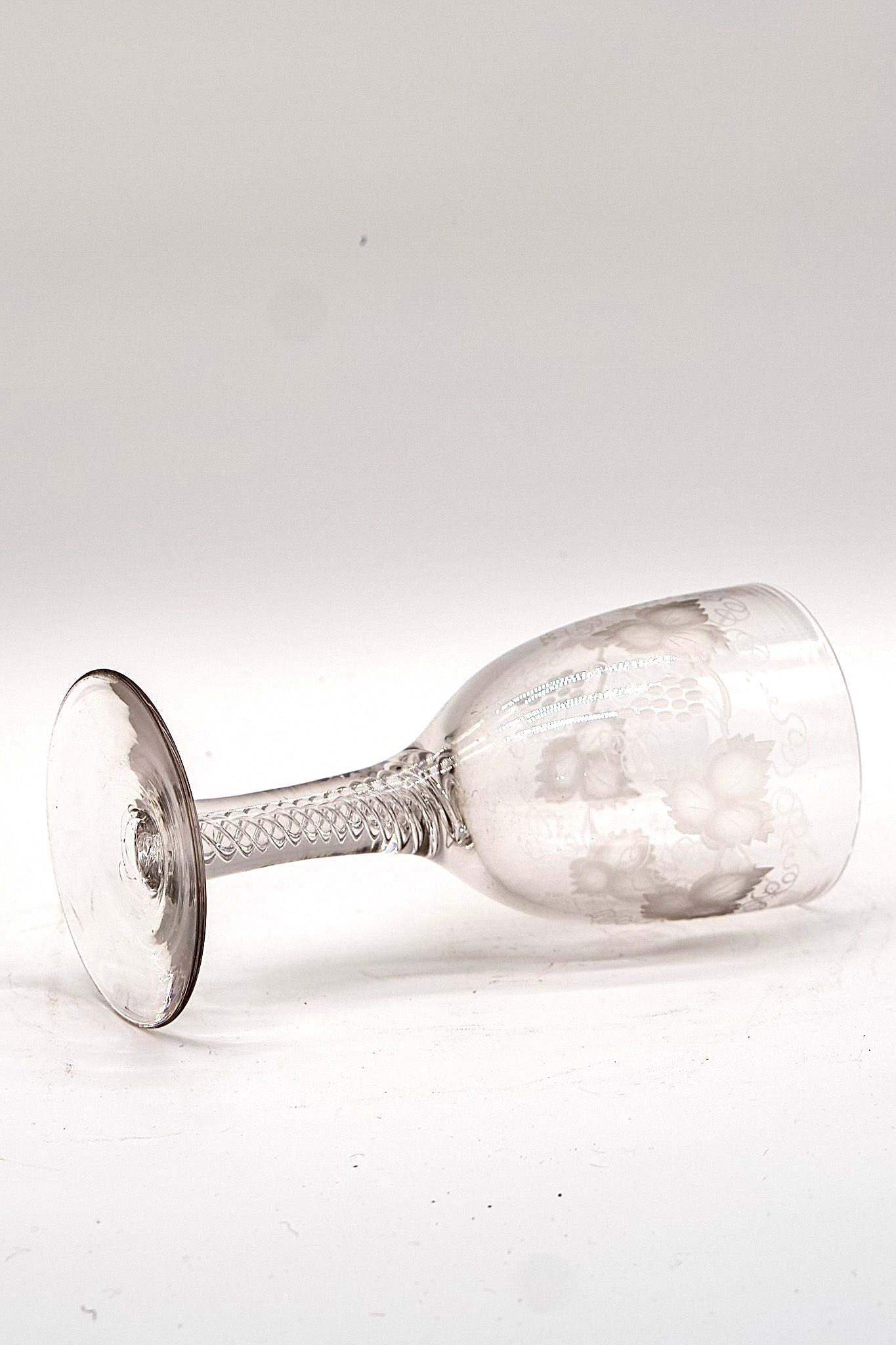 Victorian Engraved Wine Glass with Twisted Stem Neck