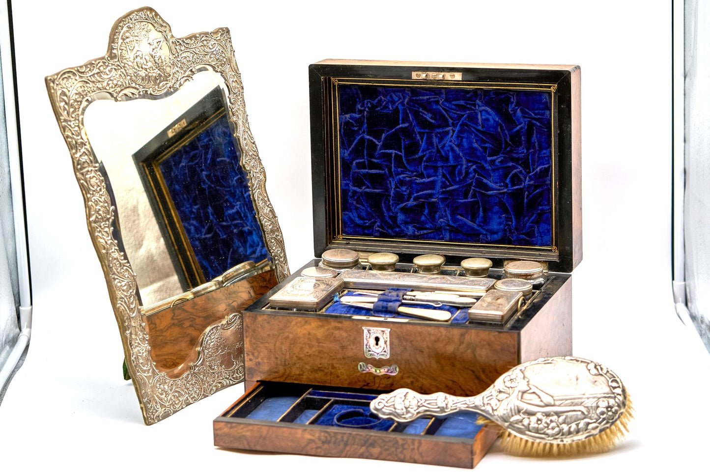 Burr Walnut Vanity Case 19th Century