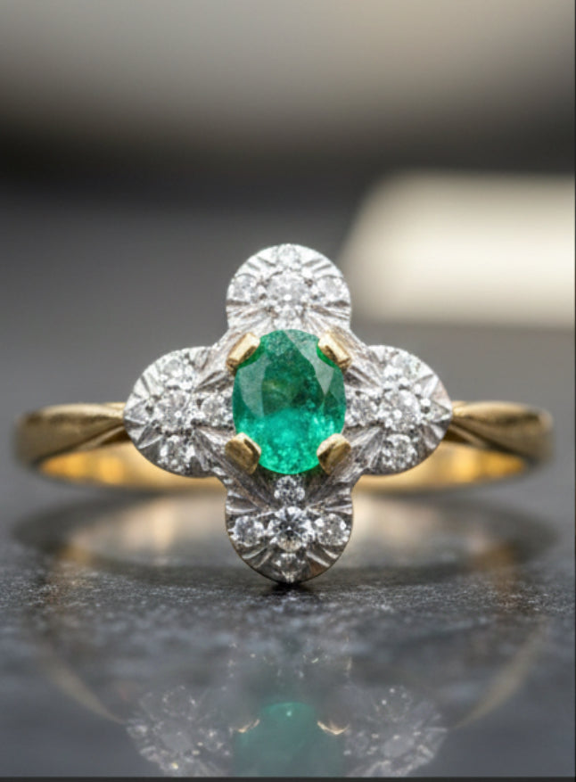 Edwardian Clover or Shamrock 9ct Yellow Gold Ring